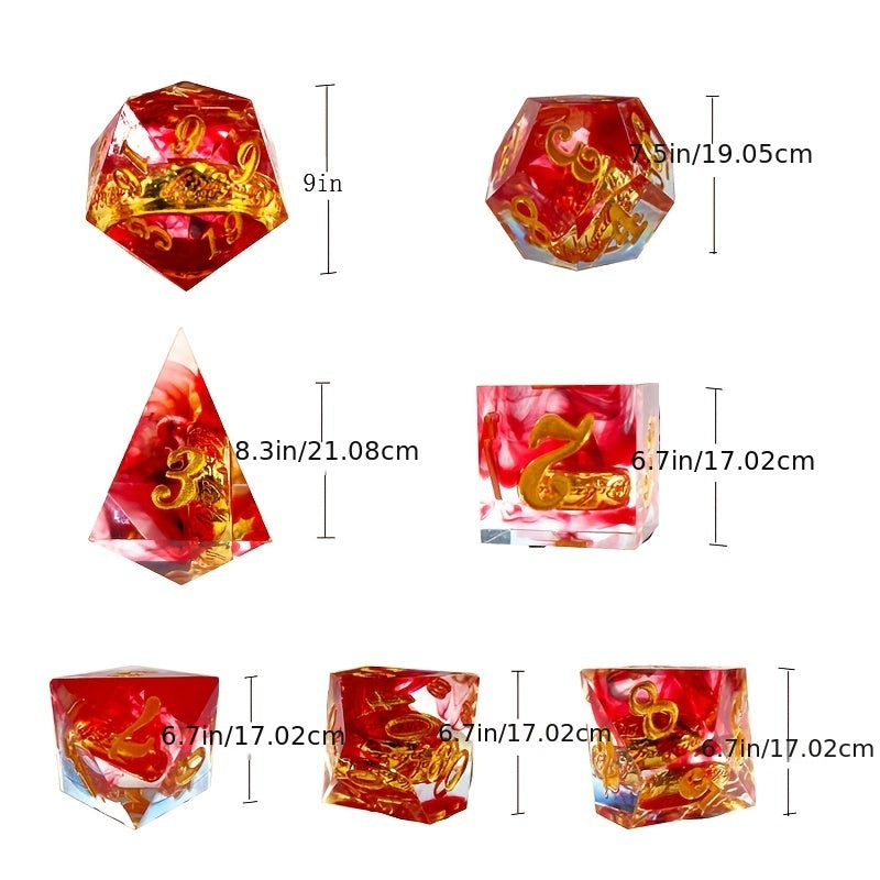 7-Piece Dark Red Lord of the Rings Polyhedral Dice Set - Sharp Angled Icosahedron D20, D12, D10, D8, D6, D4 Dice for Immersive RPG Roleplaying, Tabletop Gaming & MTG Accessories - Perfect Gaming Gift for Fantasy Enthusiasts