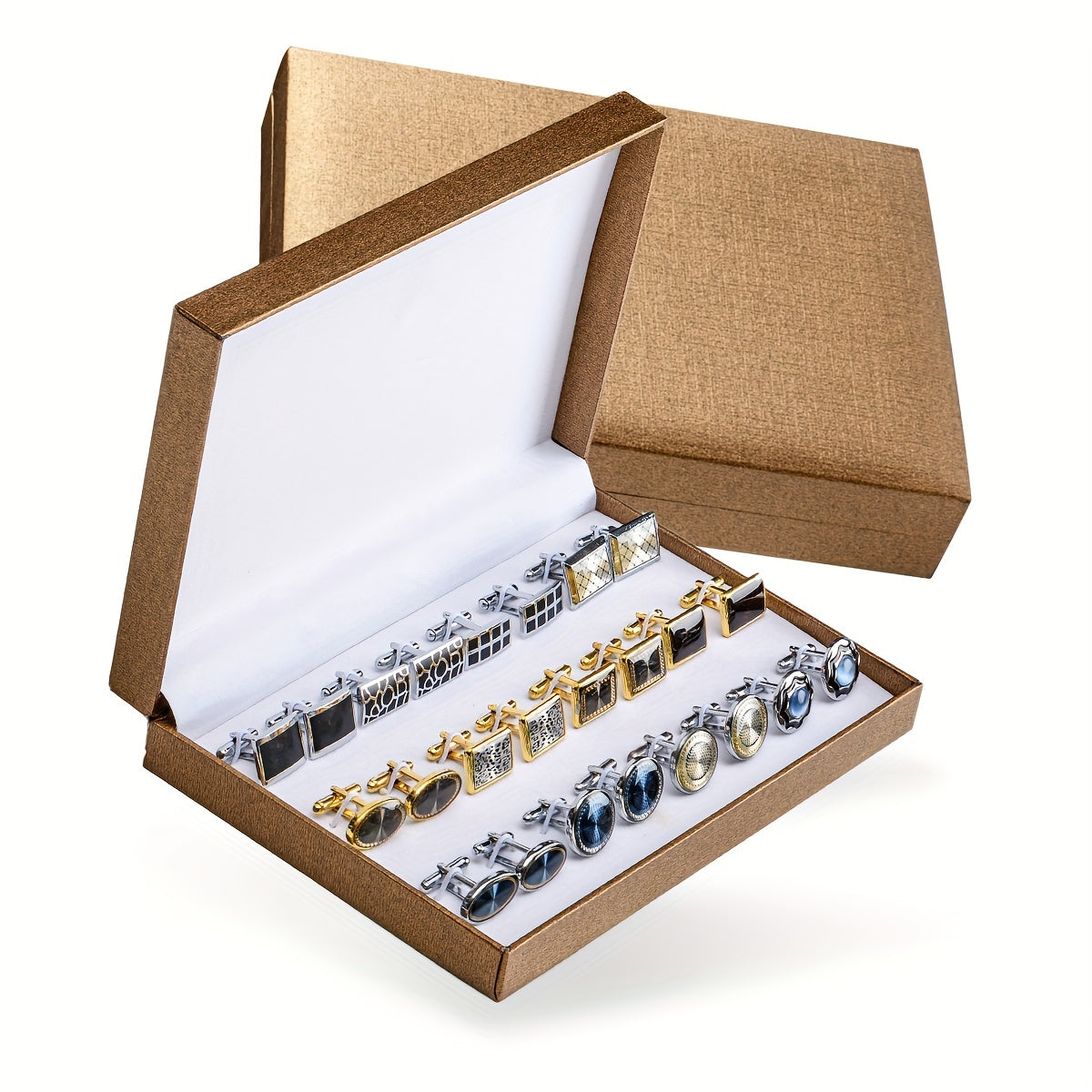 12 Pairs Exquisite Wedding Cufflinks Collection - Multiple Styles, Creative Jewelry Designs, Gift Box Packaging, Ideal for Groomsmen, Father of the Bride, and Wedding Party