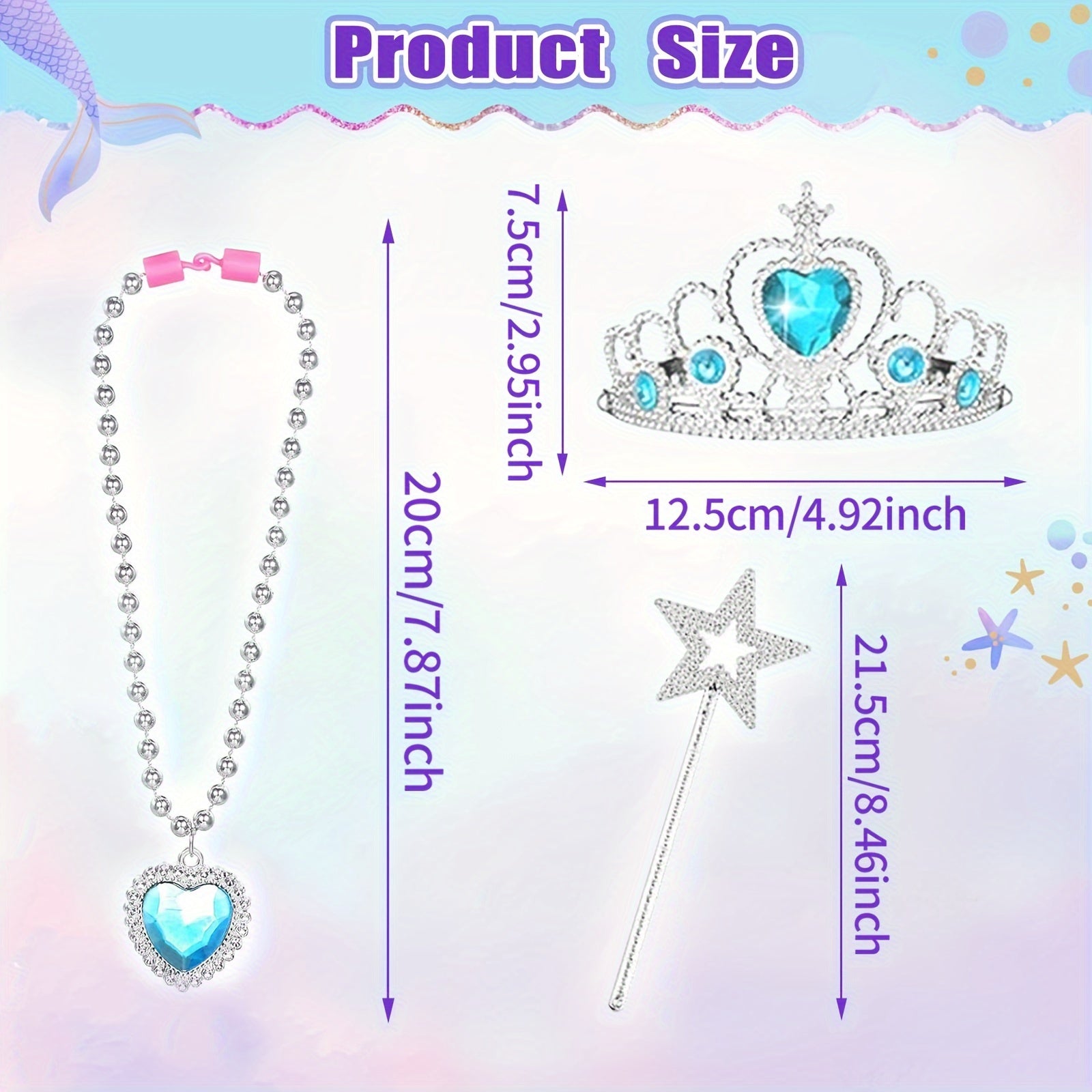 2sets Princess Costume Accessories Set, Cosplay Props, Birthday Party Gifts, Princess Dress Up Jewelry, Crowns, Wands, Rings, Necklaces