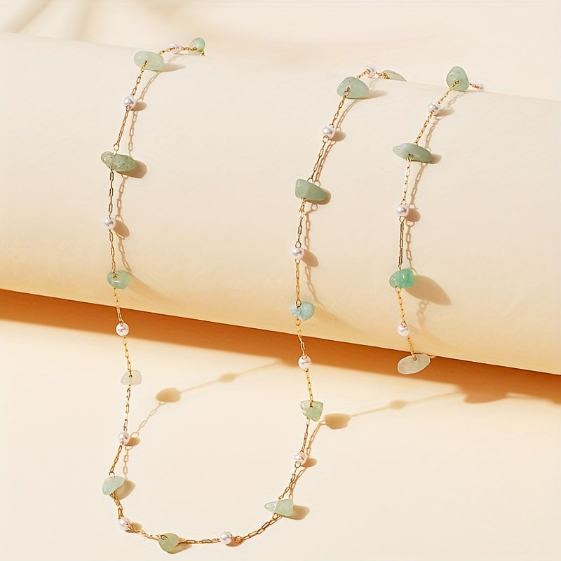 [Minimalist Women's Vintage Necklace] 2pcs Set Vintage Style Fashionable Jewelry, Dainty Artificial Crystal Stone Pendant Necklaces, Minimalist Women's Necklace Jewelry