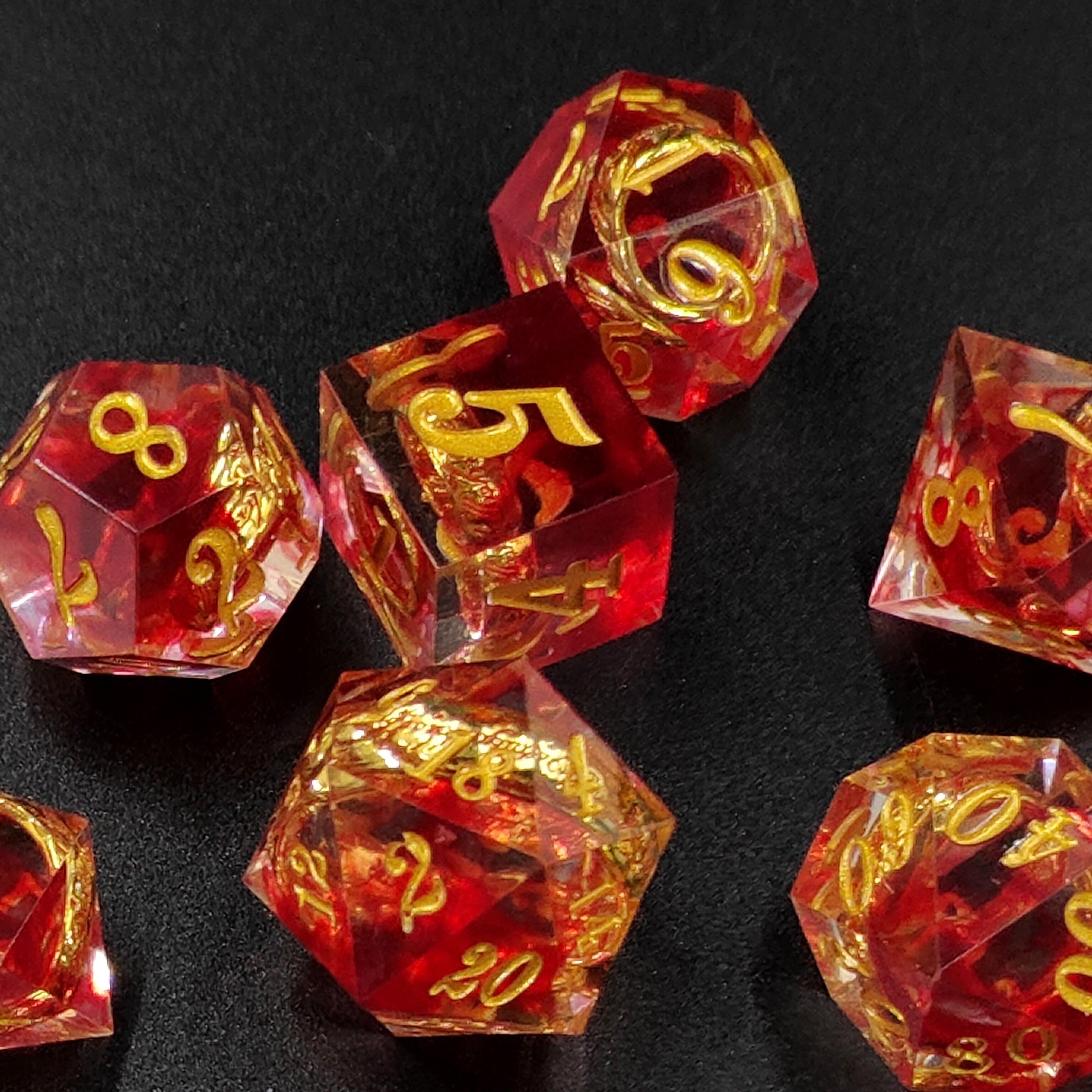 7-Piece Dark Red Lord of the Rings Polyhedral Dice Set - Sharp Angled Icosahedron D20, D12, D10, D8, D6, D4 Dice for Immersive RPG Roleplaying, Tabletop Gaming & MTG Accessories - Perfect Gaming Gift for Fantasy Enthusiasts