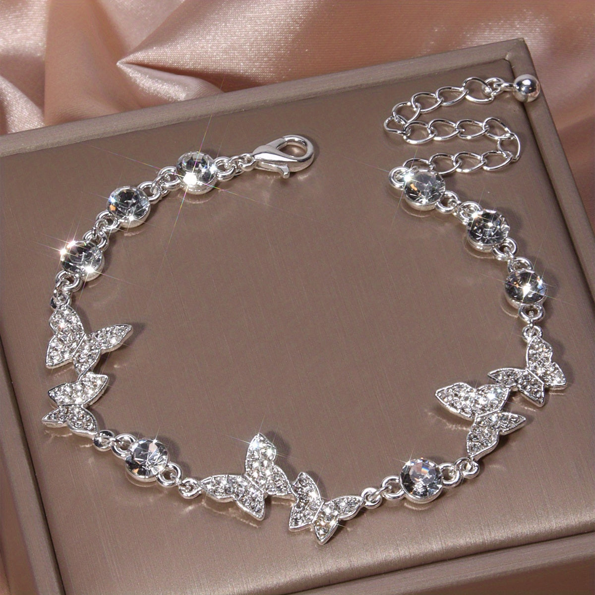 Elegant Full Of Rhinestones Butterfly Bracelet Silver Plated Hand Jewelry Gift For Women