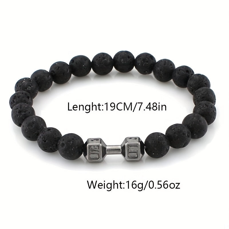 1pc Trendy Minimalist Beaded Dumbbell Bracelet For Men For Daily Decoration, Gift For Family And Friends, Holiday Birthday Gift For Boyfriends/ Girlfriends