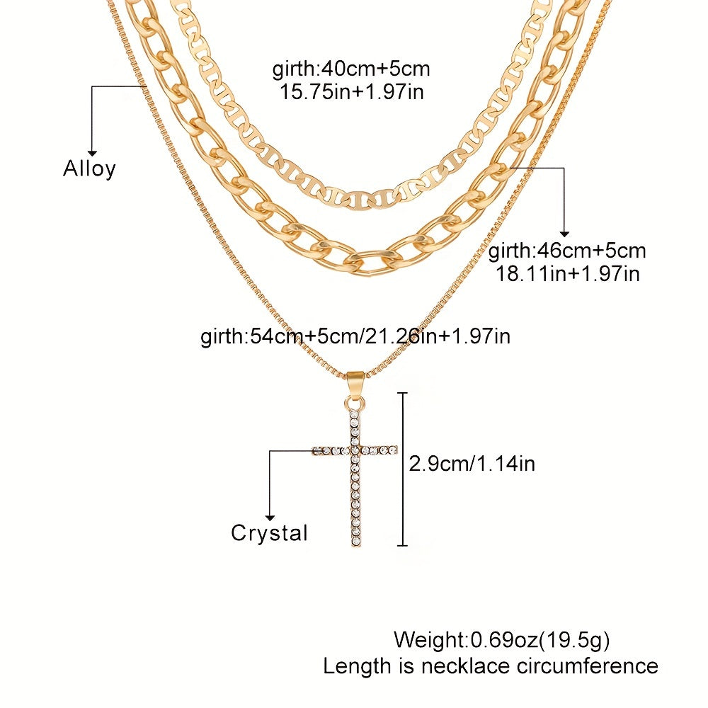 3-Piece Set of Women's Retro Luxury Artificial Crystal Cross Necklaces - Stackable, Trendy, and Elegant Accessories for Any Occasion - Perfect Gift Idea