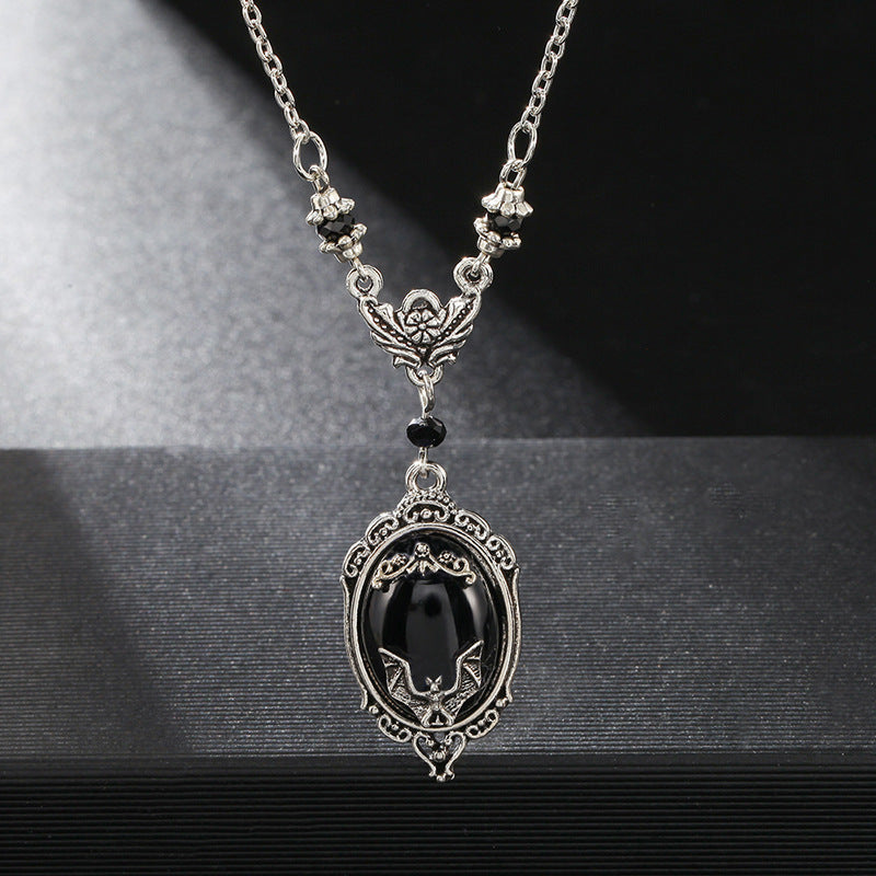 Black Gothic Bat Pendant, Women Gothic Necklace, Vampire Bat Necklace, Witch Necklace, Witch Jewelry, Moon Pendant, Moon Jewelry