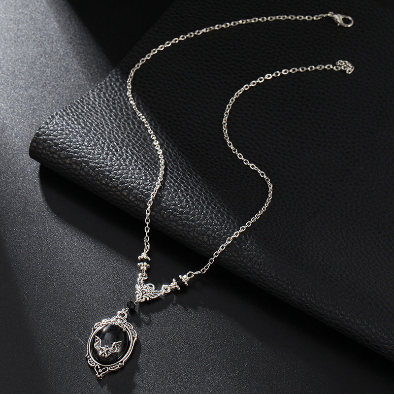 Black Gothic Bat Pendant, Women Gothic Necklace, Vampire Bat Necklace, Witch Necklace, Witch Jewelry, Moon Pendant, Moon Jewelry