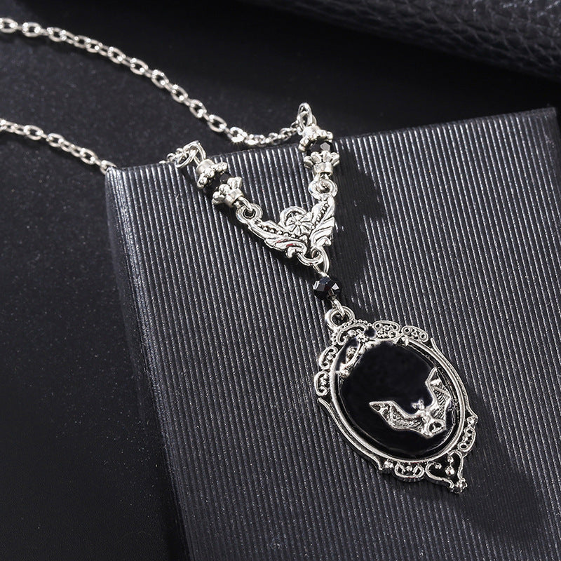 Black Gothic Bat Pendant, Women Gothic Necklace, Vampire Bat Necklace, Witch Necklace, Witch Jewelry, Moon Pendant, Moon Jewelry