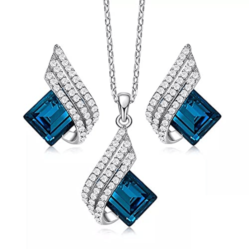 Luxurious Blue Angel Wings Pendant Necklace Set - Alloy Craftsmanship, Sparkling Jewelry Gift for Men and Women