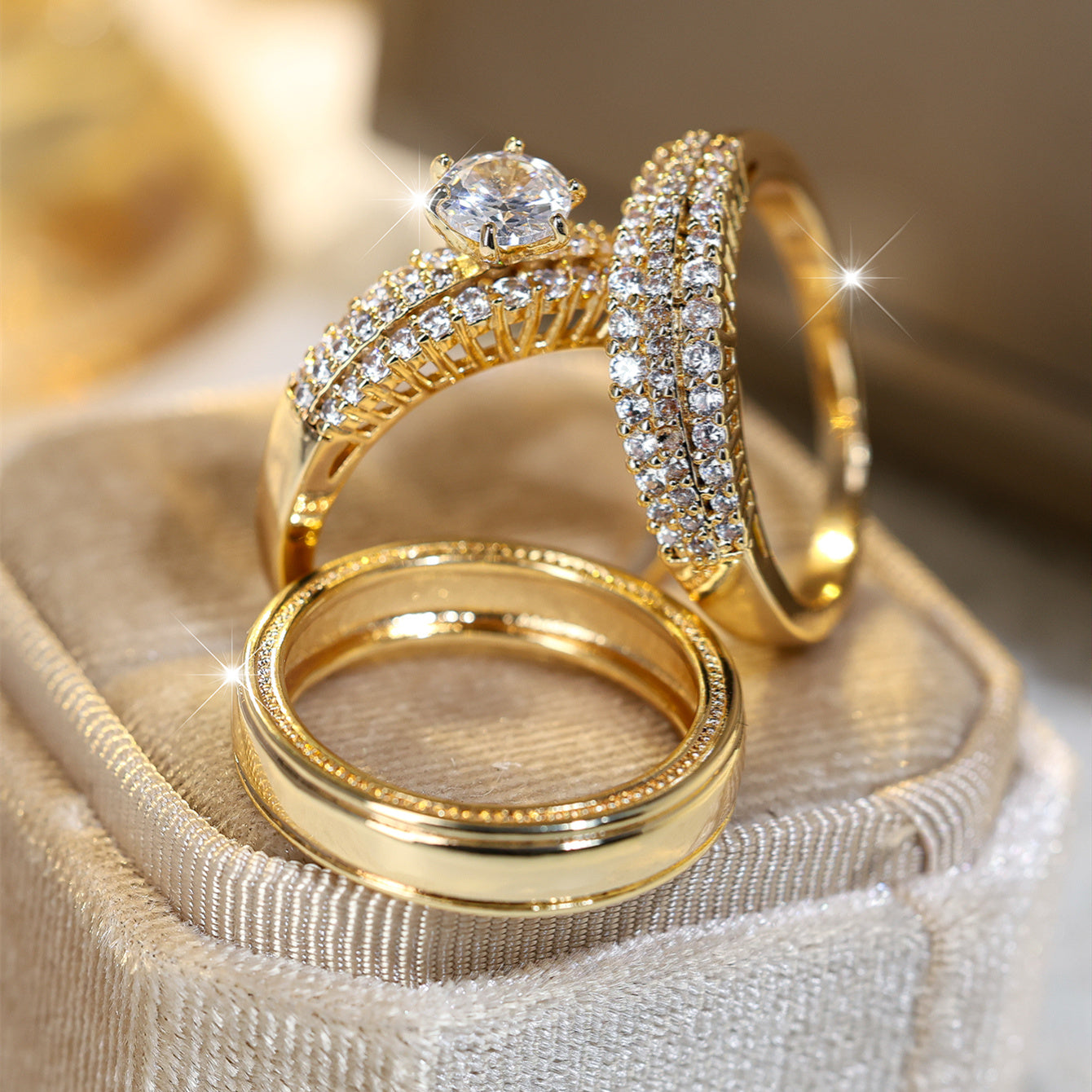 Elegant 3pc Zirconia Stacking Rings - Ideal for Engagements, Weddings, Banquets | A Luxurious Gift for Love in Ramadan