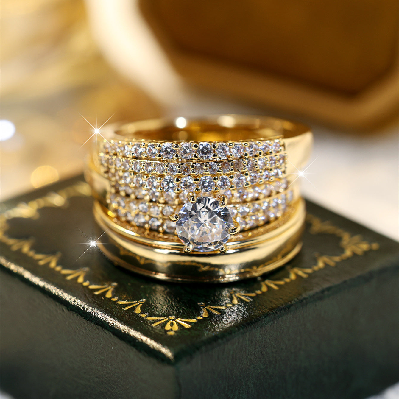 Elegant 3pc Zirconia Stacking Rings - Ideal for Engagements, Weddings, Banquets | A Luxurious Gift for Love in Ramadan
