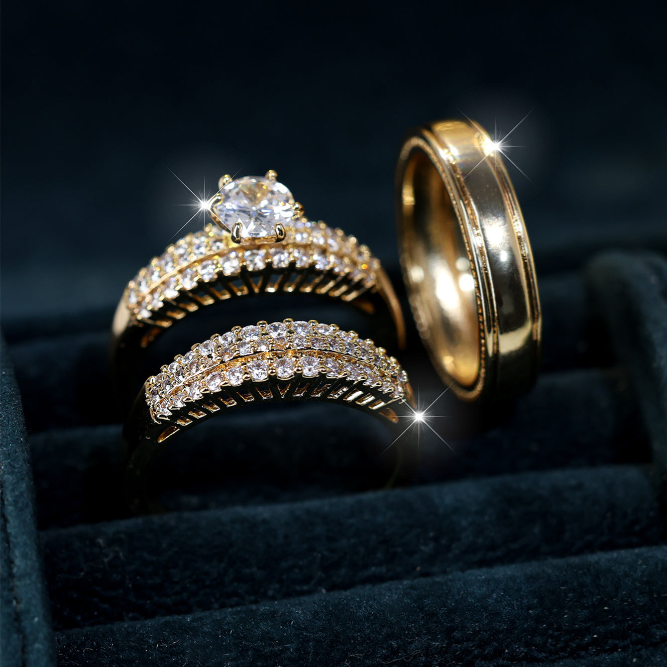 Elegant 3pc Zirconia Stacking Rings - Ideal for Engagements, Weddings, Banquets | A Luxurious Gift for Love in Ramadan