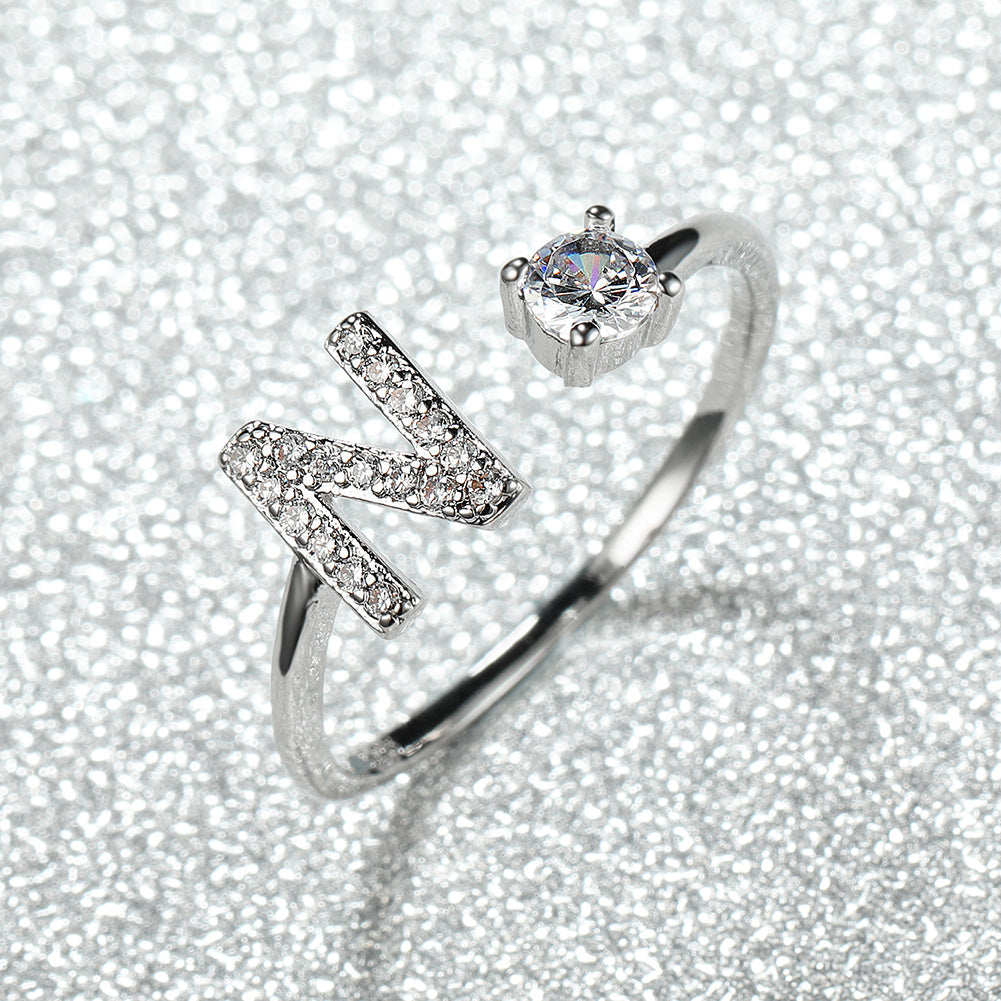 [Silvery Couple Ring] Silvery AZ Letter Ring Initials | Popular Fashion Wedding Love Couple Rings Bridesmaid Gift