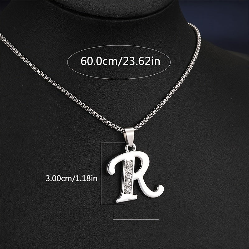 Elegant Silvery Alphabet Pendant Necklaces - "A" to "D" with Sparkling Stones, Stainless Steel, Perfect for Couples, Birthdays, and Holidays, Fashion Jewelry|Personalized Gift|Durable Chain, Name Necklace