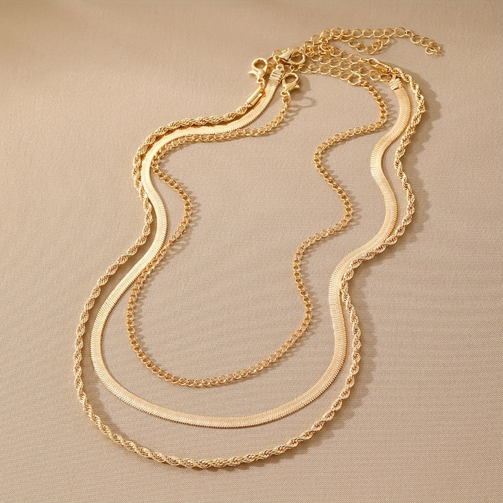 3pcs/set Chain Necklaces For Women, Vintage & Classic Style, Fashion Snake & Rope Chain Jewelry, Layered Statement Accessories