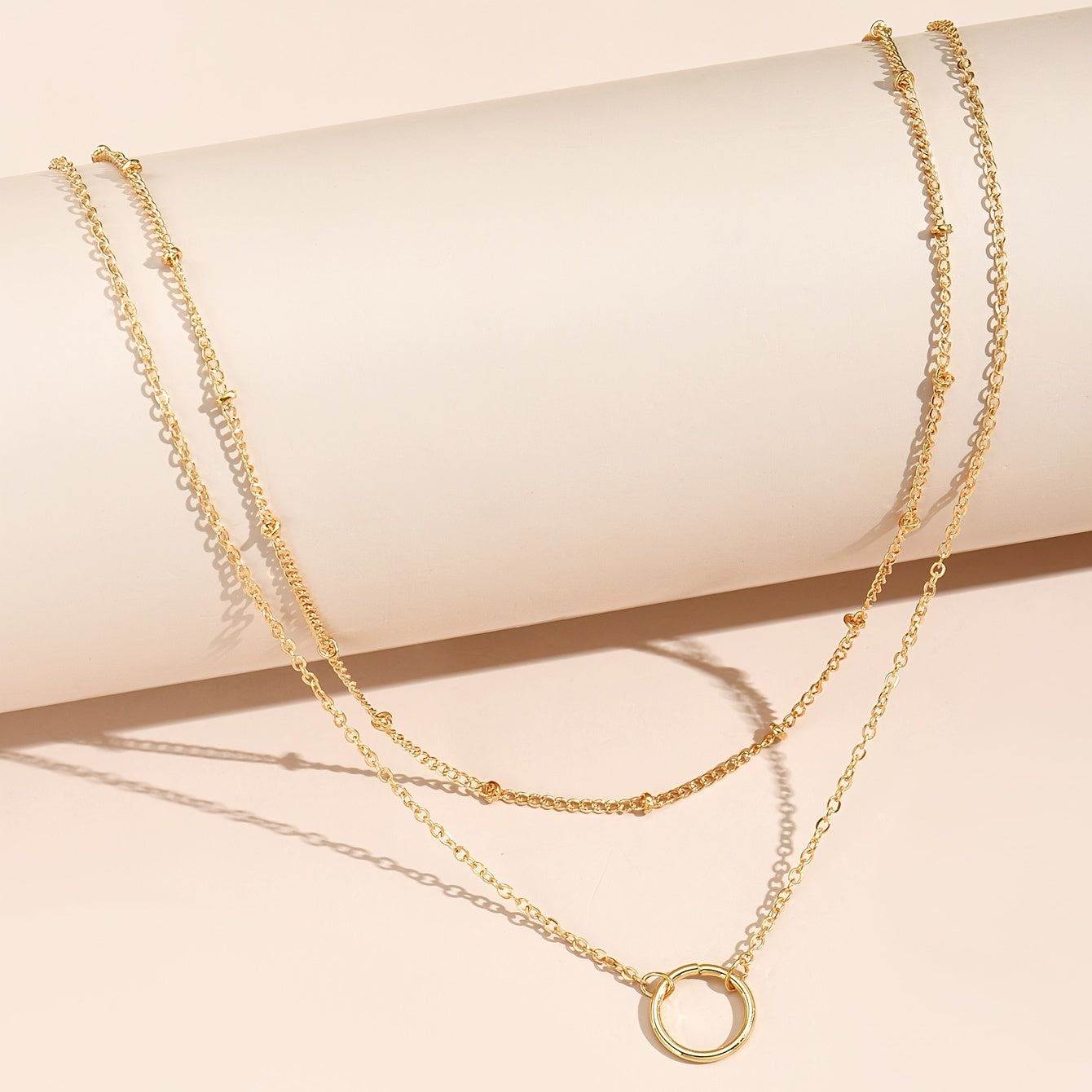 Boho Chic Women'S Golden-Tone Ring Necklace - Elegant Zinc Alloy Chain with Heart Charm, Perfect for Casual Attire or Gifting, Casual Jewelry|Boho Chic Style|Zinc Alloy Necklace