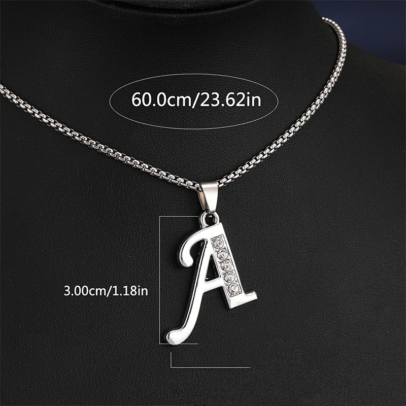 Elegant Silvery Alphabet Pendant Necklaces - "A" to "D" with Sparkling Stones, Stainless Steel, Perfect for Couples, Birthdays, and Holidays, Fashion Jewelry|Personalized Gift|Durable Chain, Name Necklace