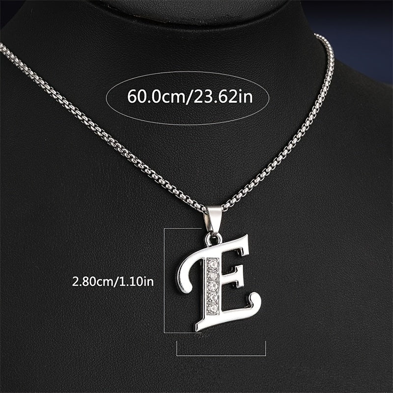 Elegant Silvery Alphabet Pendant Necklaces - "A" to "D" with Sparkling Stones, Stainless Steel, Perfect for Couples, Birthdays, and Holidays, Fashion Jewelry|Personalized Gift|Durable Chain, Name Necklace