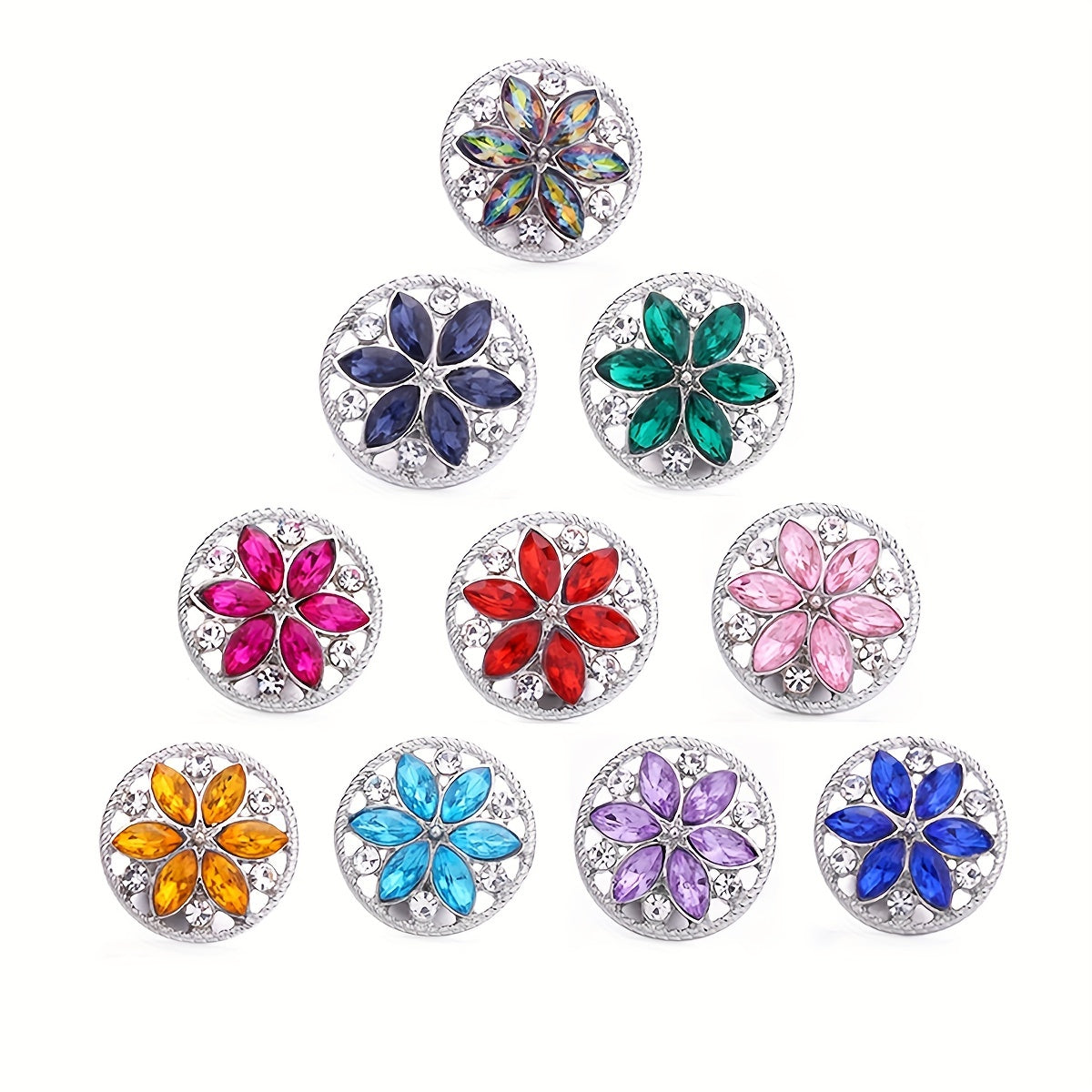 1pc 18mm Alloy Flower Decor Round Snap Button Jewelry Studded With Colorful Rhinestones For DIY Bracelet Necklace And Any Other Accessories, Semi-finished Jewelry Accessories
