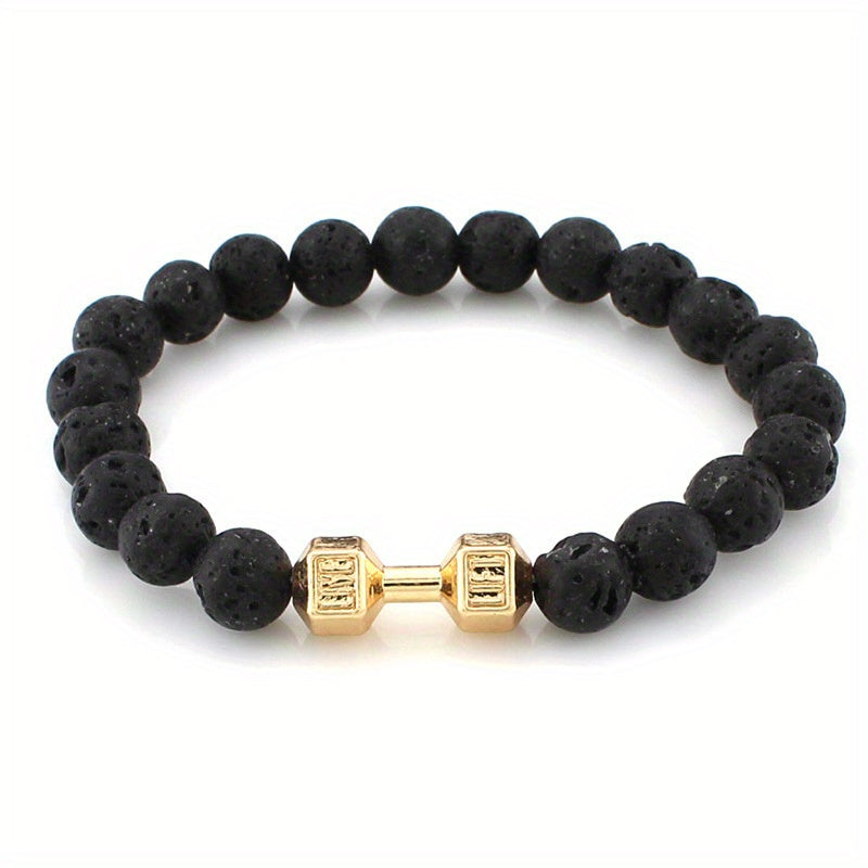 1pc Trendy Minimalist Beaded Dumbbell Bracelet For Men For Daily Decoration, Gift For Family And Friends, Holiday Birthday Gift For Boyfriends/ Girlfriends