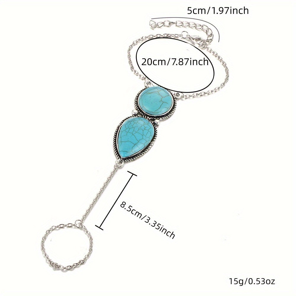[Personality Beach Turquoise Mittens Bracelet] Personality Bohemian Style Beach Retro Turquoise Mittens Bracelet For Women