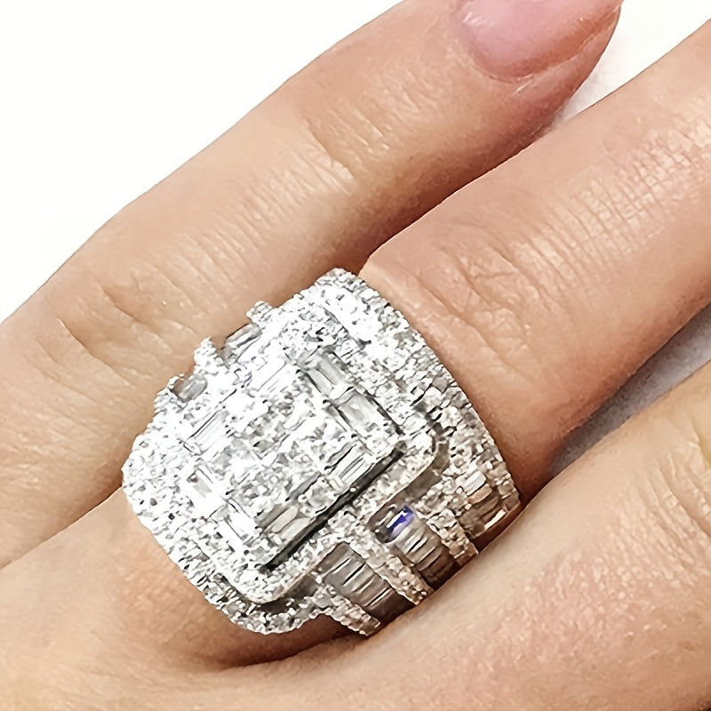 2pcs Elegant Silver-Plated Men's Rings with Dazzling Zirconia - Timeless Luxury Duo for Special Occasions, Exquisite Men's Jewelry