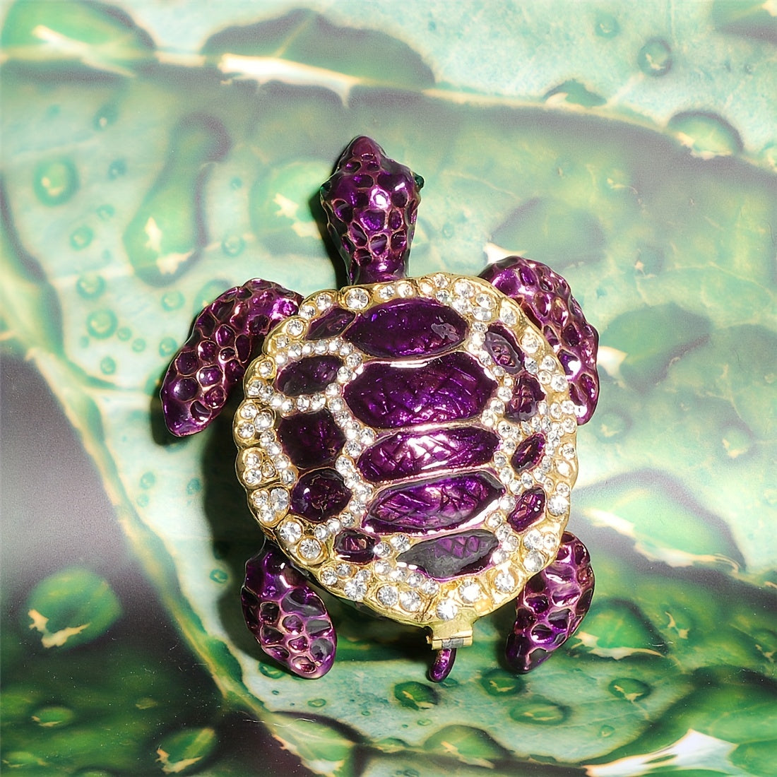 1pc Purple Turtle Figurine Decorative Jewelry Box - Hinged Trinket Box With Rich Enamel And Sparkling Rhinestones, Hand-painted Animal Figurine - Collectible Ring Holder, Novelty Jewelry Organizer - Unique Gift for Women & Gi