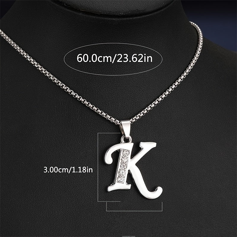 Elegant Silvery Alphabet Pendant Necklaces - "A" to "D" with Sparkling Stones, Stainless Steel, Perfect for Couples, Birthdays, and Holidays, Fashion Jewelry|Personalized Gift|Durable Chain, Name Necklace