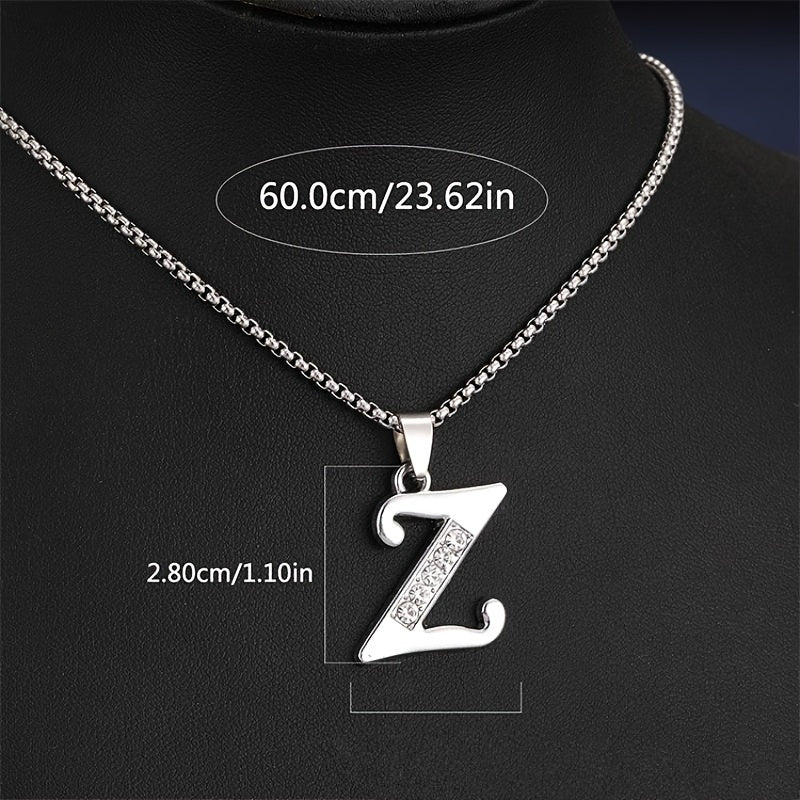 Elegant Silvery Alphabet Pendant Necklaces - "A" to "D" with Sparkling Stones, Stainless Steel, Perfect for Couples, Birthdays, and Holidays, Fashion Jewelry|Personalized Gift|Durable Chain, Name Necklace