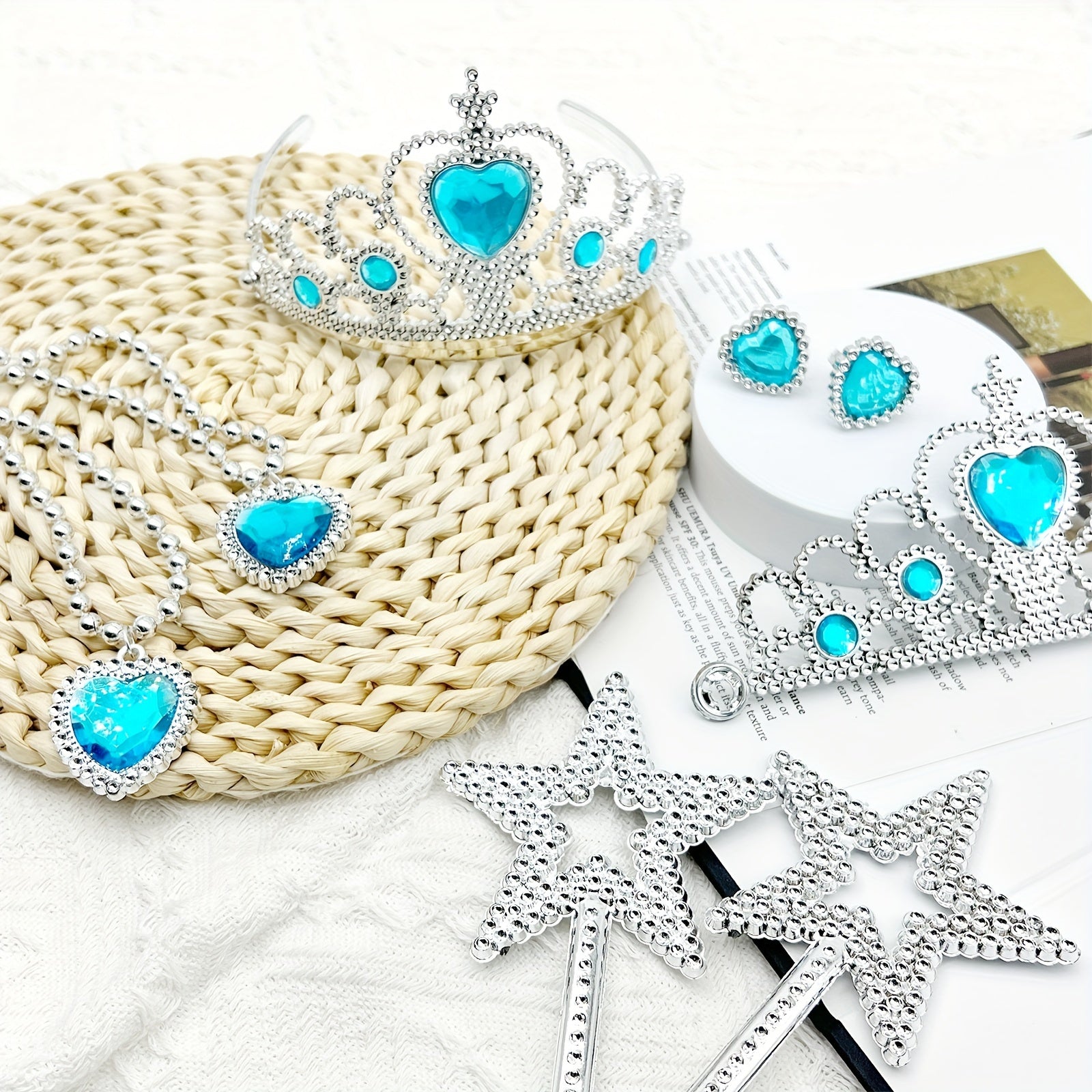 2sets Princess Costume Accessories Set, Cosplay Props, Birthday Party Gifts, Princess Dress Up Jewelry, Crowns, Wands, Rings, Necklaces