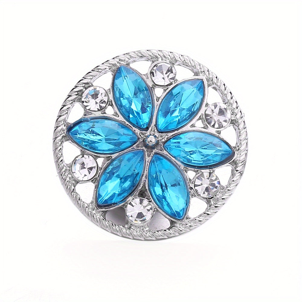 1pc 18mm Alloy Flower Decor Round Snap Button Jewelry Studded With Colorful Rhinestones For DIY Bracelet Necklace And Any Other Accessories, Semi-finished Jewelry Accessories