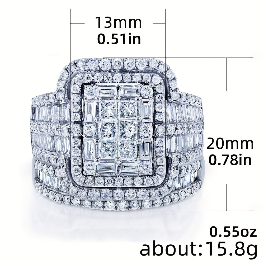 2pcs Elegant Silver-Plated Men's Rings with Dazzling Zirconia - Timeless Luxury Duo for Special Occasions, Exquisite Men's Jewelry