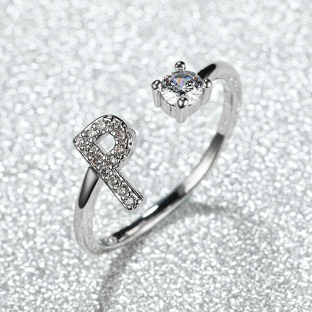 [Silvery Couple Ring] Silvery AZ Letter Ring Initials | Popular Fashion Wedding Love Couple Rings Bridesmaid Gift