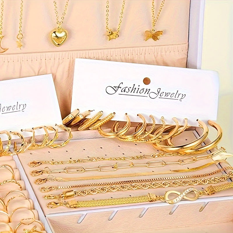 57 Pieces/ Set Golden Necklaces & Rings & Earrings & Bracelets Jewelry Set Elegant Style Delicate Female Gift
