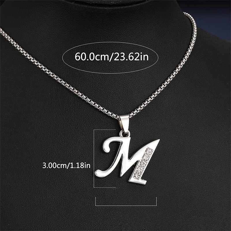 Elegant Silvery Alphabet Pendant Necklaces - "A" to "D" with Sparkling Stones, Stainless Steel, Perfect for Couples, Birthdays, and Holidays, Fashion Jewelry|Personalized Gift|Durable Chain, Name Necklace