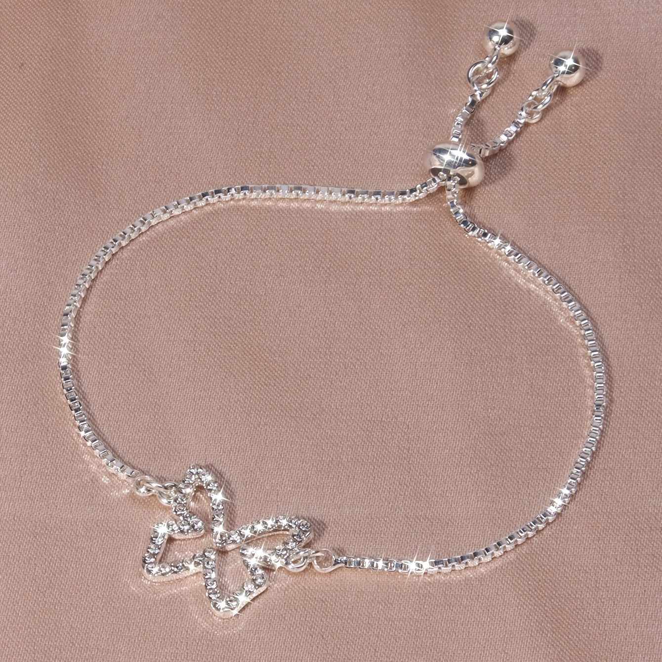 [Shiny Hollow Butterfly Tennis Bracelet] Full Of Shiny Rhinestones Hollow Butterfly Shape Tennis Bracelet Elegant Hand Jewelry Decor