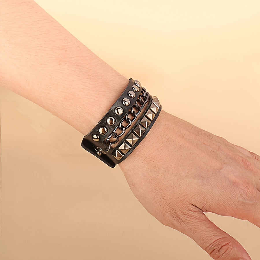 Dark Gothic Punk Rivet PU Leather Bracelet with Hard Core Function Gothic PU Leather Bracelet Wristband Accessory