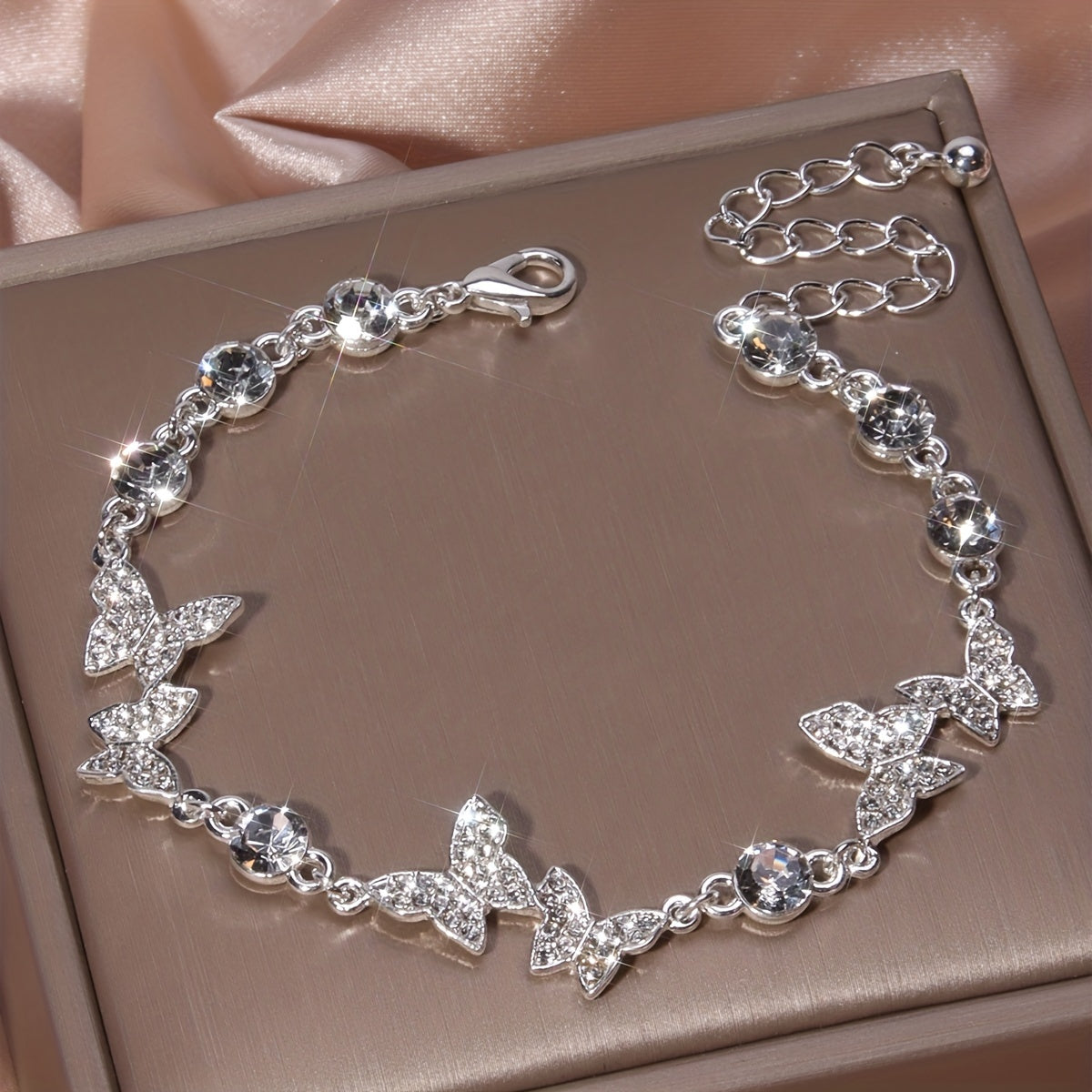 Elegant Full Of Rhinestones Butterfly Bracelet Silver Plated Hand Jewelry Gift For Women