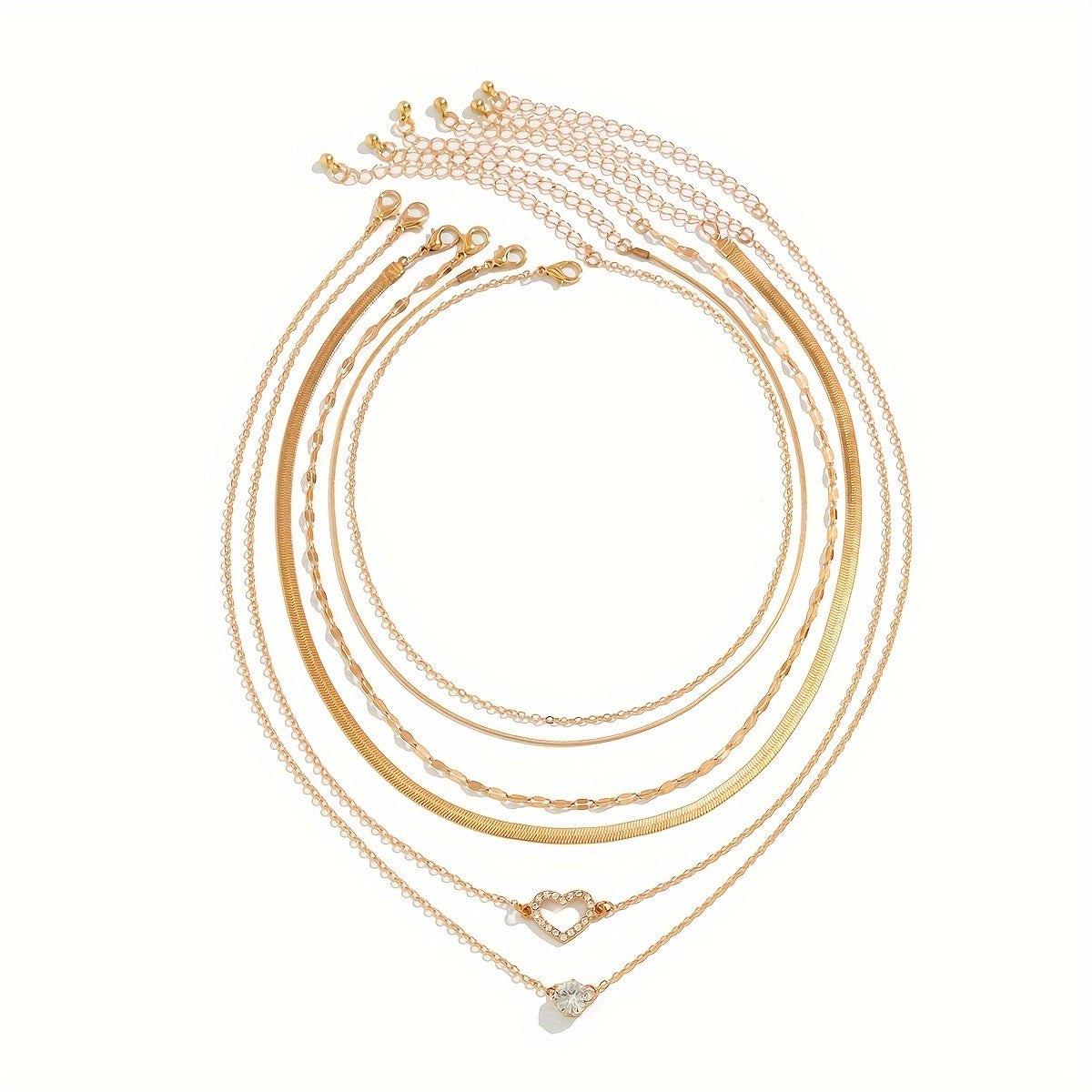 6pcs Golden Chokers Necklace Set For Women Girls, Pendant Necklace, Trendy Dainty Snake Chain Layered Necklaces For Jewelry Gifts
