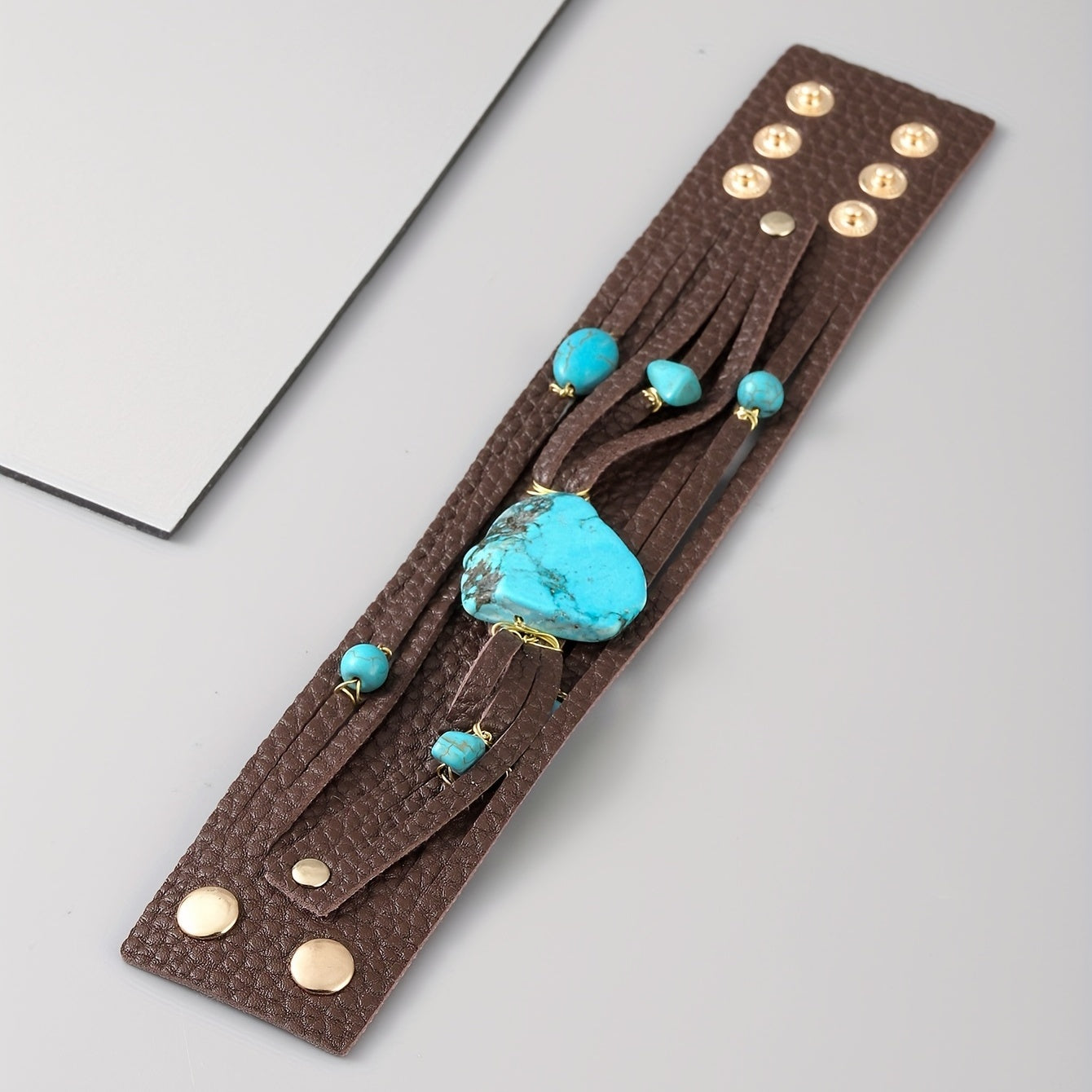 1pc Men's Trendy PU Leather Irregular Turquoise Multi-layer Boho Bracelet, Jewelry Gift For Men, Gift For Boyfriends/ Girlfriends