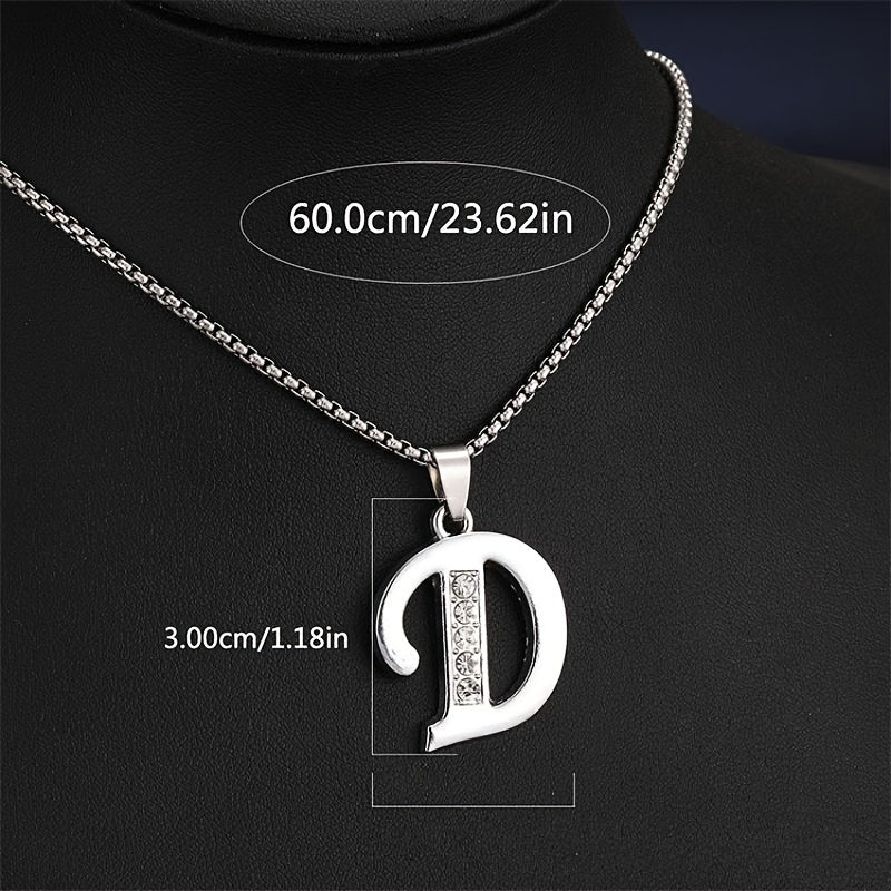 Elegant Silvery Alphabet Pendant Necklaces - "A" to "D" with Sparkling Stones, Stainless Steel, Perfect for Couples, Birthdays, and Holidays, Fashion Jewelry|Personalized Gift|Durable Chain, Name Necklace