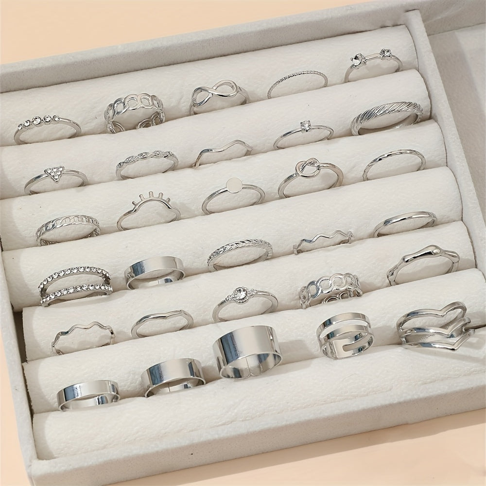 30pcs Hip Hop Style Stacking Rings Trendy Knot/ Chain/ Infinity Design Mix And Match For Daily Outfits Party Accessories Suitable For Men And Women