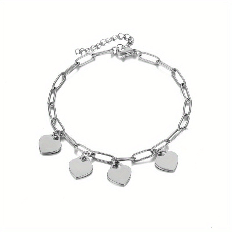 Customized Stainless Steel Square Chain Bracelet With Personalized Name Engraving, Featuring 1-5 Names And A Heart-shaped Golden Pendant, A Stylish Gift For Women's Jewelry.