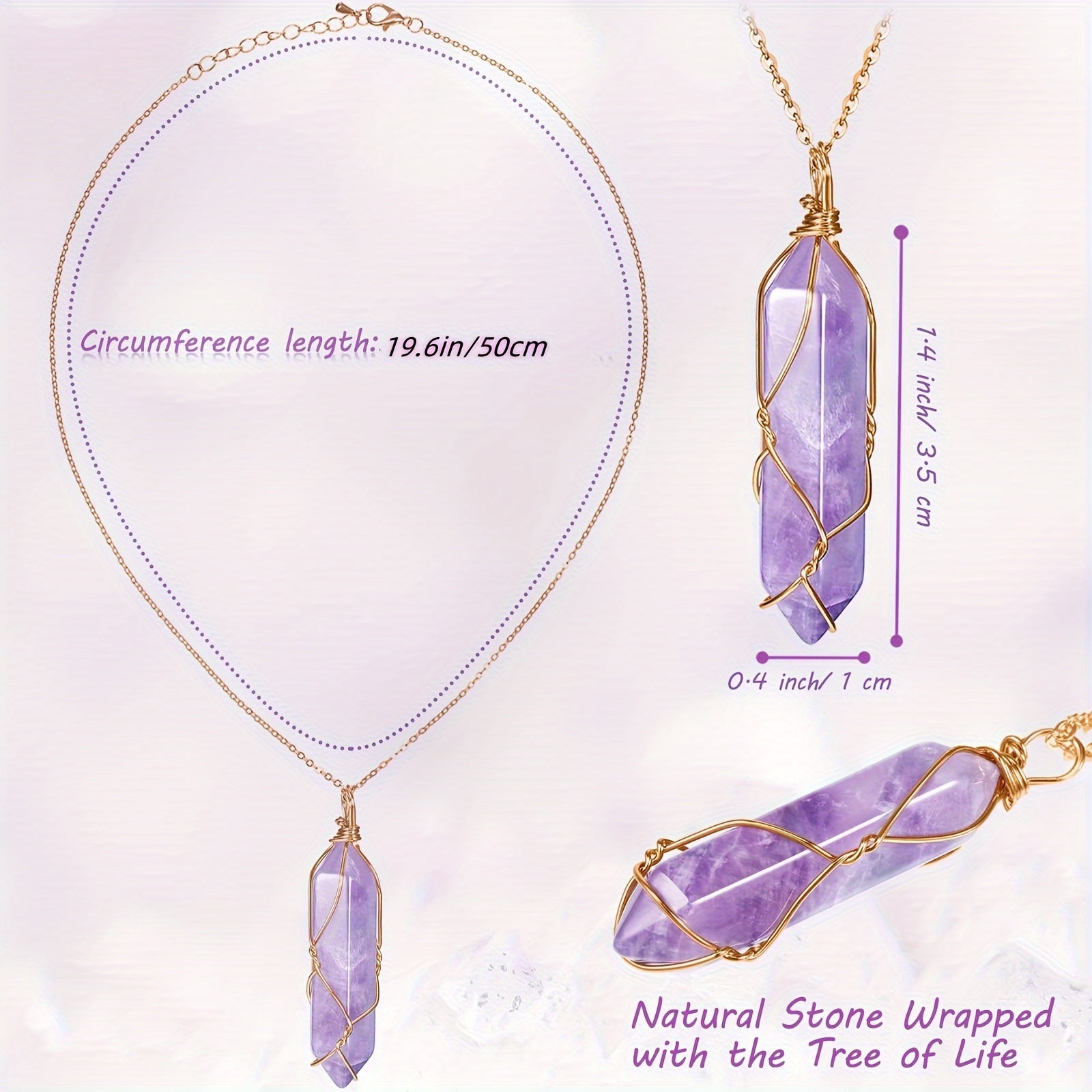 5-Piece Set of Crystal Necklaces - Hexagonal Pendant with Wire Wrapped, Featuring Rose Quartz, Amethyst, Clear Crystal, Green Aventurine, and Yellow Tiger Eye Stones - Unique Handcrafted Jewelry for Women