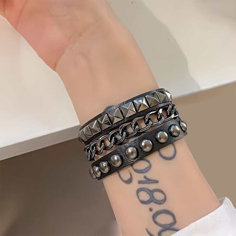 Dark Gothic Punk Rivet PU Leather Bracelet with Hard Core Function Gothic PU Leather Bracelet Wristband Accessory
