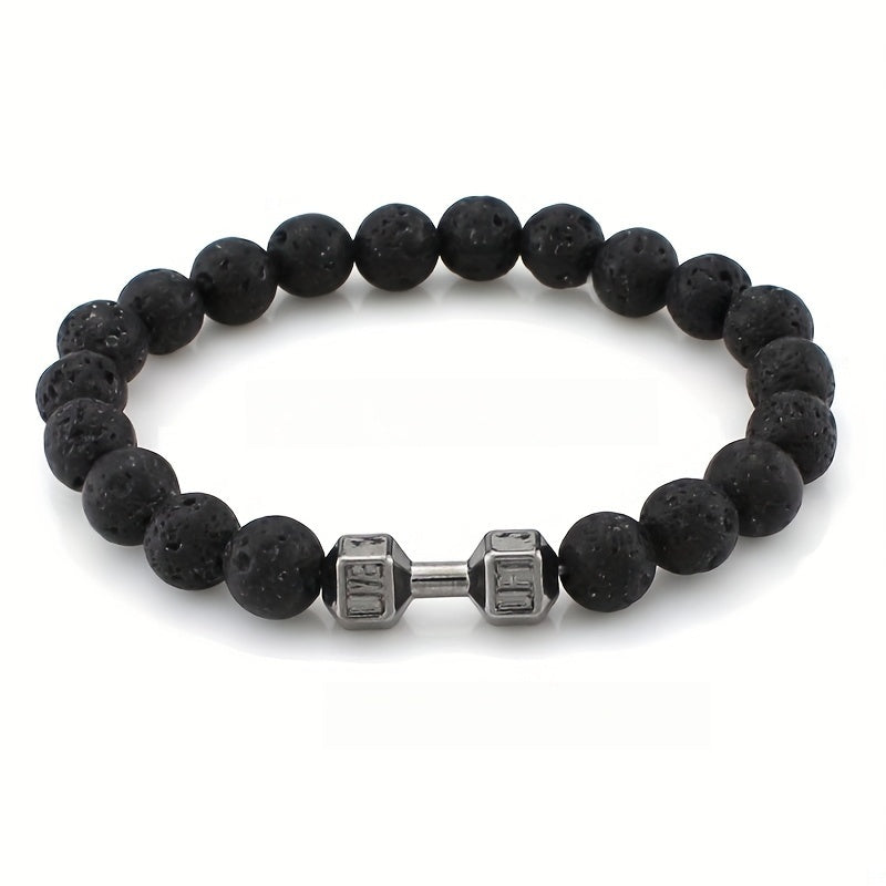1pc Trendy Minimalist Beaded Dumbbell Bracelet For Men For Daily Decoration, Gift For Family And Friends, Holiday Birthday Gift For Boyfriends/ Girlfriends