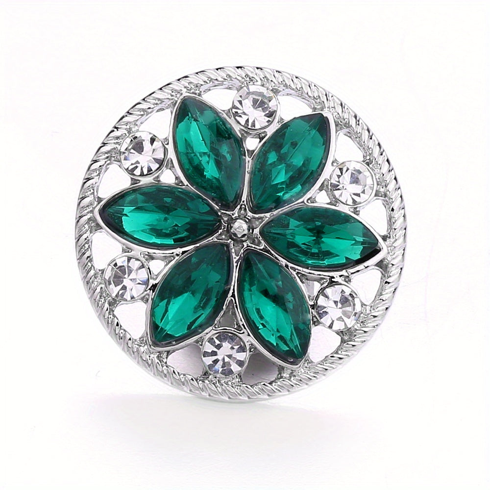 1pc 18mm Alloy Flower Decor Round Snap Button Jewelry Studded With Colorful Rhinestones For DIY Bracelet Necklace And Any Other Accessories, Semi-finished Jewelry Accessories