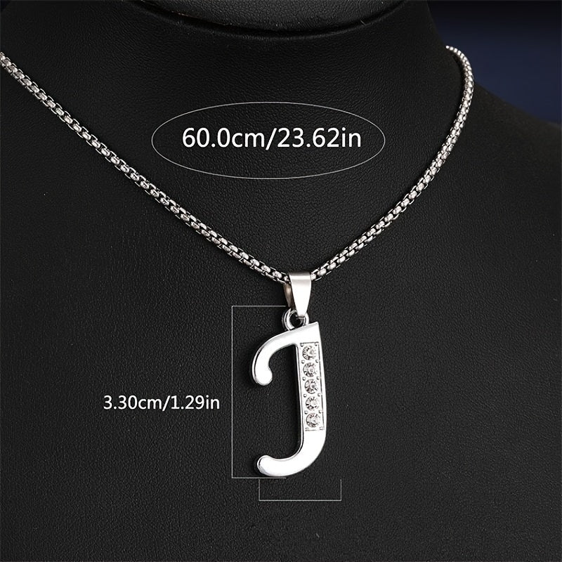Elegant Silvery Alphabet Pendant Necklaces - "A" to "D" with Sparkling Stones, Stainless Steel, Perfect for Couples, Birthdays, and Holidays, Fashion Jewelry|Personalized Gift|Durable Chain, Name Necklace