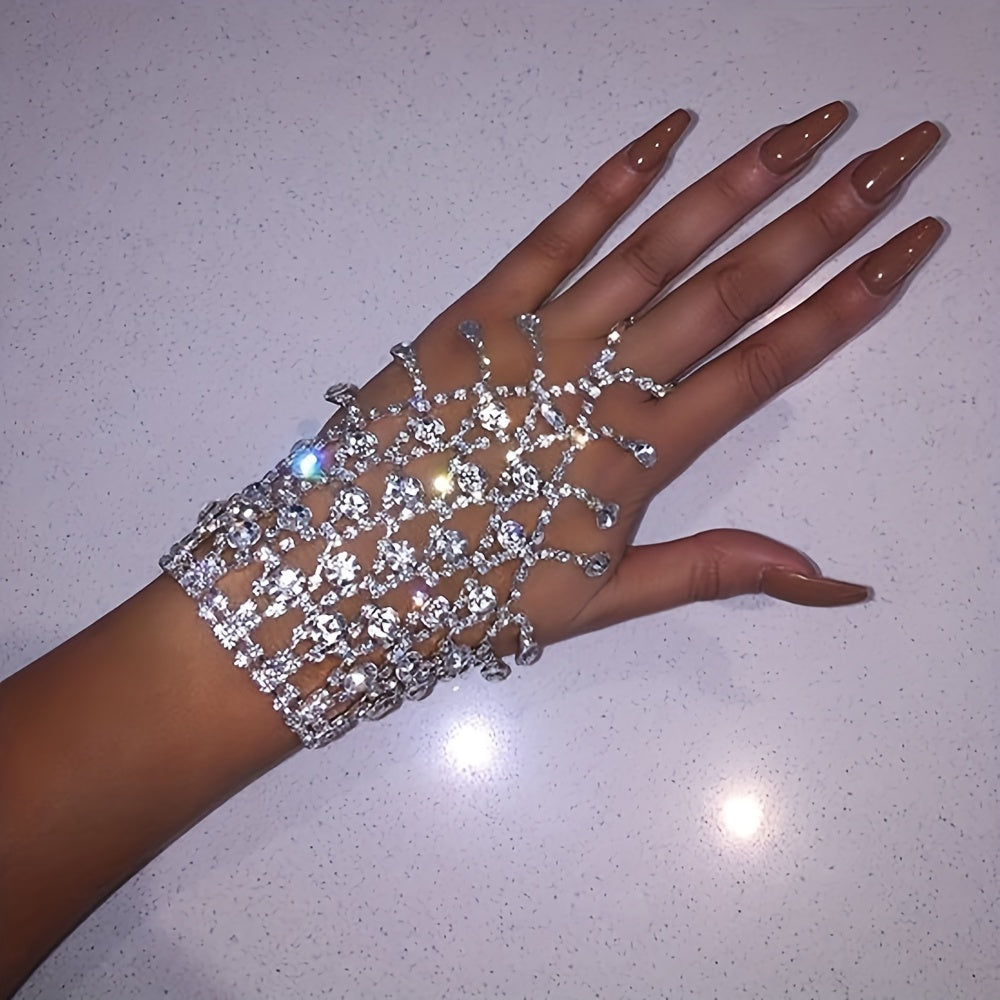 Sparkling CZ Tassel Finger Bracelet - Fashion-Forward Design for Women - Delicate & Dazzling Accessory for Special Occasions