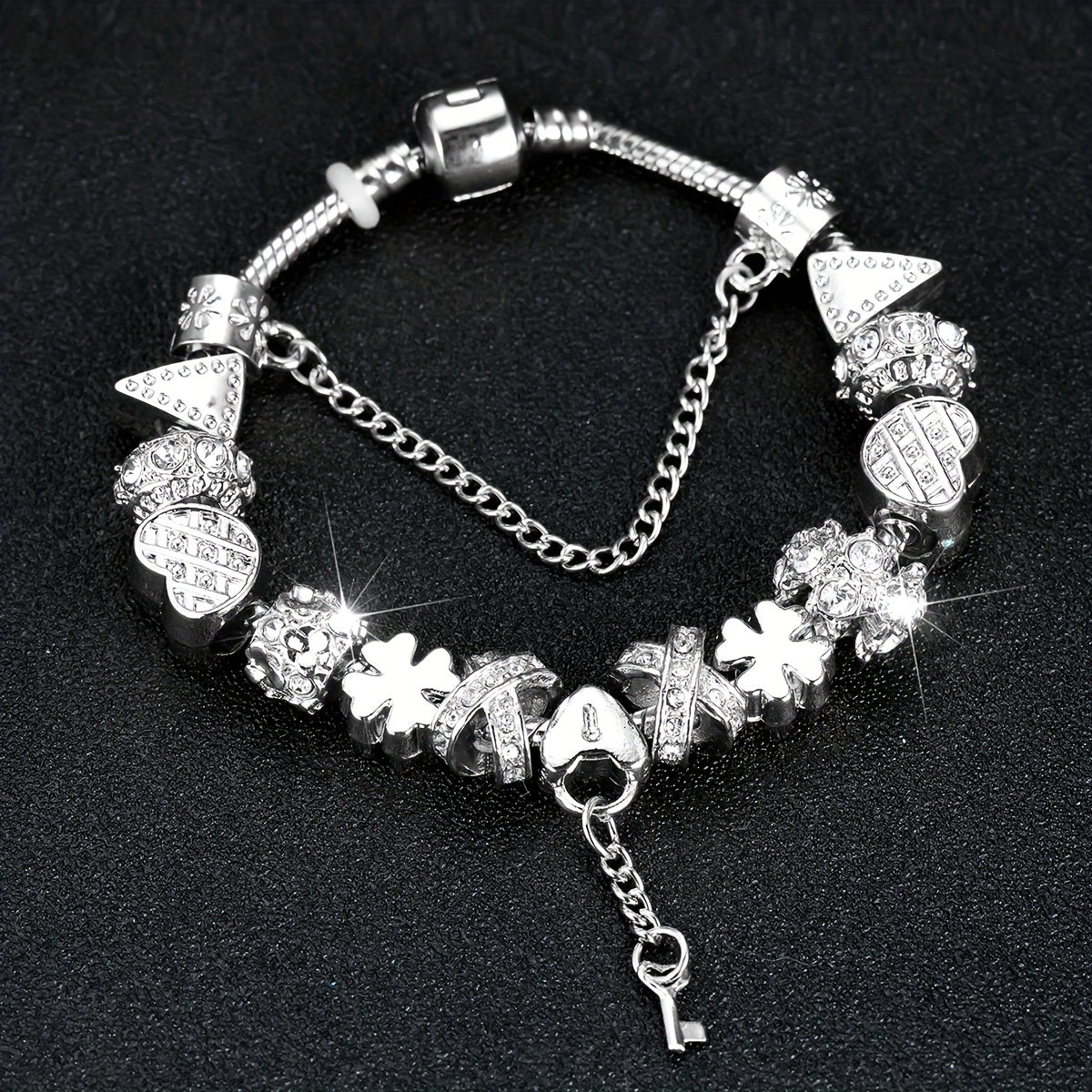 Gorgeous Golden Snowflower Bead Bracelet with Heart-Shaped Key Pendant - Perfect Valentine's Gift for Someone Special!