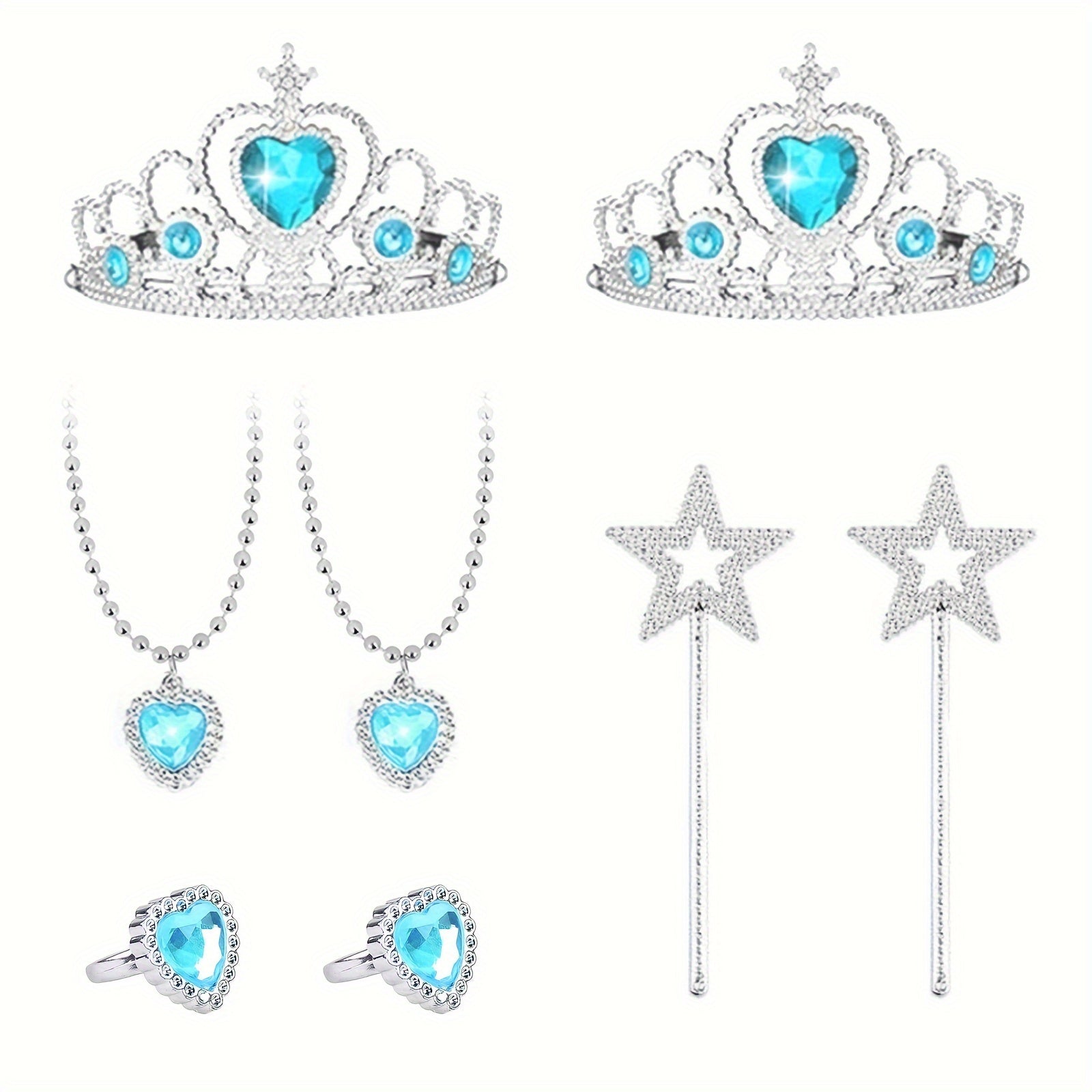 2sets Princess Costume Accessories Set, Cosplay Props, Birthday Party Gifts, Princess Dress Up Jewelry, Crowns, Wands, Rings, Necklaces